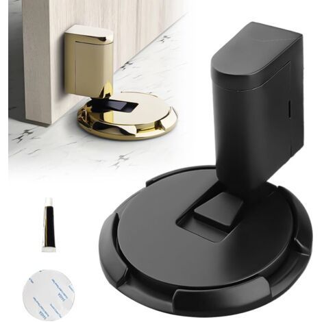 1pc Black Zinc Alloy Magnetic Door Stopper, Strong Magnetic Door Stopper with Adhesive and Screws (1/5)