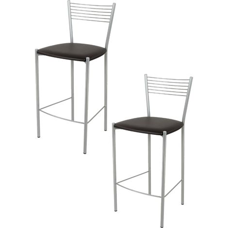 Tommychairs - Set 2 tabourets ELEGANCE pour cuisine, bar et salle à manger, robuste structure en acier peindré en couleur aluminium et assise rembourrée et revêtue en cuir artificiel moka (1/4)