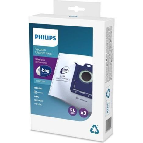 FC8027/01 Pack 3 sacs aspirateur S-bag ultra-long performance Durée prolongée de 80% Compatibles , Electrolux, Tornado (1/2)