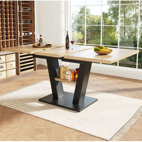 MEUBLIV Ausziehbarer Esstisch 118-157 x 70 x 75 cm Schwarz und Natur, Schiebeplatte (1/5)