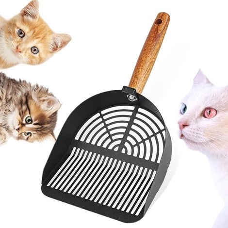 Pelle Litiere Chat Metal, Pelle à Litière en Acier Inoxydable, Pelle à Chat en Métal, Pelle à Litière avec Manche en Bois pour Le Nettoyage des Animaux Domestiques, Chiens, Chats (1/5)