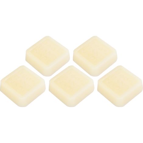 Packung mit 5 Quadraten natürlichem Bienenwachs zur Pflege von Mahagonimöbeln und Parkettböden. Weißes Wachs. (1/5)
