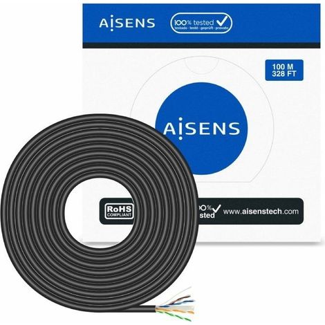 AISENS Cable de Rete impermeabile all'aperto RJ45 Cat.6 UTP Rigido CCA AWG23, Nero, 100M (1/3)