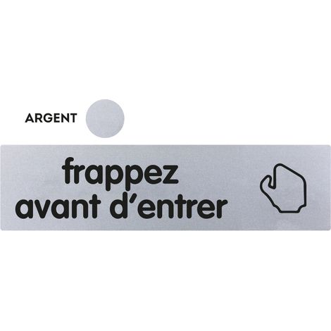 Plaque de porte Frappez avant d'entrer - Classique argent 170x45mm - 4320687