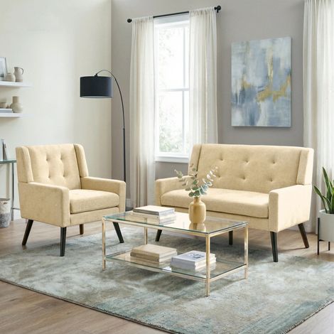 Set di 2 poltrone, imbottitura in schiuma ad alta densità, tessuto morbido e resistente, beige (1/5)