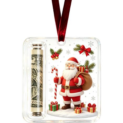 Porte-monnaie de Noël en acrylique à motif Père Noël, étiquette suspendue, décoration transparente pour sapin de Noël (1/5)