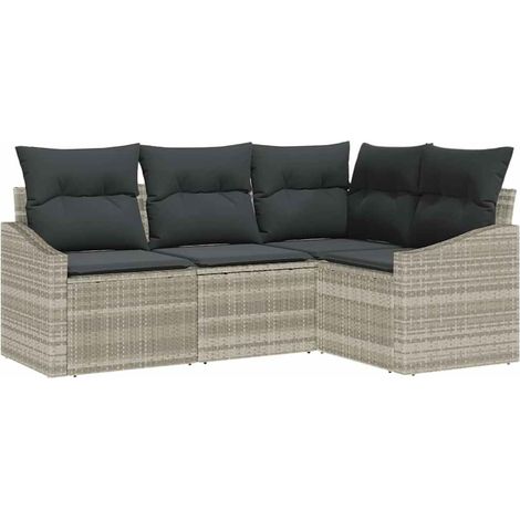 Sofa Set with Cushion 4 pcs Light grey Poly Rattan vidaXL
