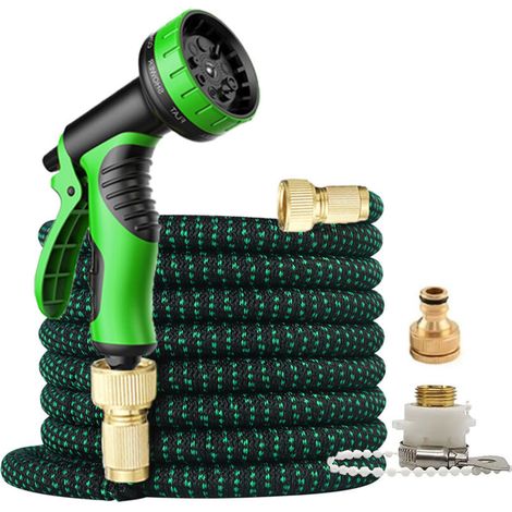 Tragbarer Teleskop-Gartenschlauch mit 12,7 cm (50 Fuß) Verlängerung. Ideal zum Blumengießen und Autowaschen im Garten. Multifunktionales Gartenbewässerungsset, schwarz und grün. (1/4)