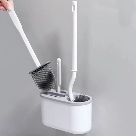 4-teiliges WC-Bürstenset mit 3 Bürsten zur Wandmontage (kein Bohren erforderlich) für Badezimmer, weiß (1/5)