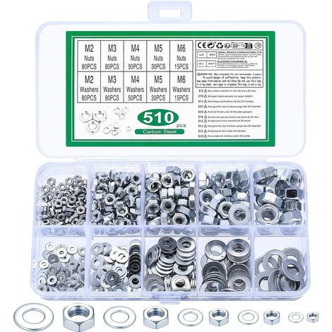 510 Pcs Ecrou Set Et Rondelles Metal,M2 M3 M4 M5 M6 (1/5)