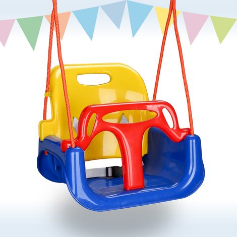 Jiubiaz Columpio infantil Asiento para bebé 3 en 1 Columpio de jardín para interior y exterior con respaldo y arnés de seguridad Regulable en altura