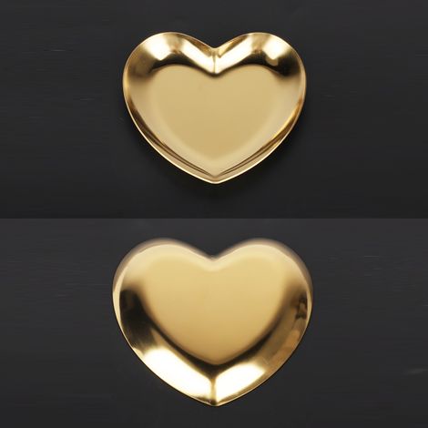 Herzförmiger Teller aus Edelstahl, Teetablett, Obstschale, Kosmetik- und Schmuckaufbewahrung (Gold) (1/5)