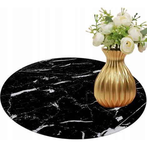 Plateau en verre effet marbre noir, porte-bougie, 25 cm (1/5)