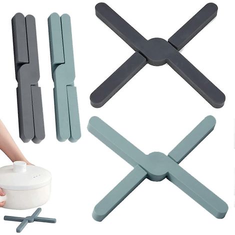 Lot de 4 dessous de plat pliables pour poêles chaudes, dessous de plat extensibles en silicone en forme de X. (1/5)