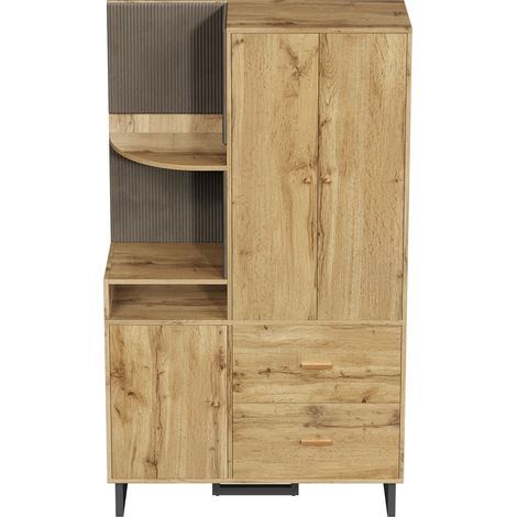 Vestiaire d'entrée Meuble à Chaussures Penderie avec Tiroirs MDF Noir et Naturel 110x38x186 cm (1/5)