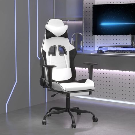 Chaise de jeu avec repose-pied Blanc et noir Similicuir (1/5)