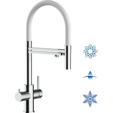 5 Wege Wasserhahn Edelstahl Massiv Kuechenarmatur mit Weiss 360 schwenkbarem Auslauf und abnehmbare 2 strahl Handbrause - Edelstahl Hochglanz (1/5)