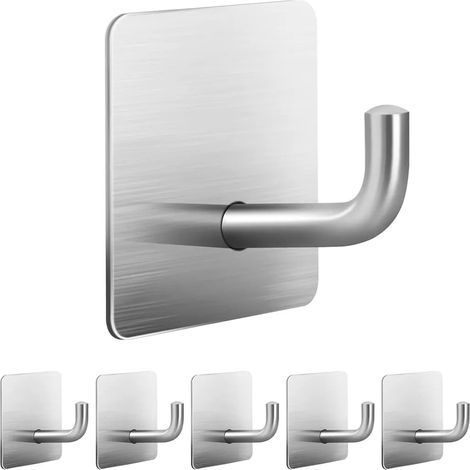 6 Ganci Adesivi in Acciaio Inossidabile senza Foratura per Bagno Cucina Asciugamano Abbigliamento (1/4)