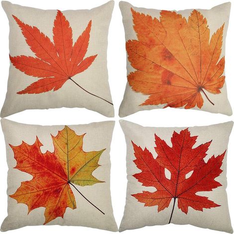 SHINING HOUSE Juego de 4 fundas de almohada decorativas de poliéster y lino para el día de Acción de Gracias, para sofá, coche, hogar, 45 x 45 cm (hoja de arce) (1/4)