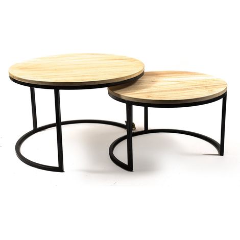 Set 2 Tavolini in metallo e Legno per arredamento interno ed esterno -Rettangolare Alto (1/4)
