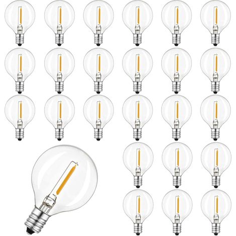 25er-Pack – G40 LED Globe Glass Ersatz – IP44 Wasserdicht – Warmweiß – Für Lichterkette 0,6W 220-240V E12 2200K – Außenlampe (Kette nicht enthalten)