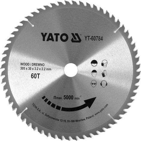 YATO, modello YT-60784, Lama per sega circolare de 30,5 cm, 1 pezzo, ideale per tagli precisi in legno, metallo e plastica, elevata durata, utensile professionale