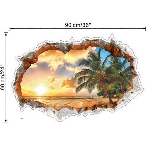 Stickers muraux 3D, motif paysage de plage, pour la décoration murale. (1/5)