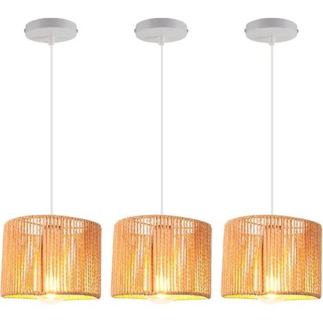 3x Lustre Suspension Luminaire Vintage,Lampe de Plafond en Rotin et Métal Design Géométrie Lampe Rétro pour Salon Chambre (1/5)