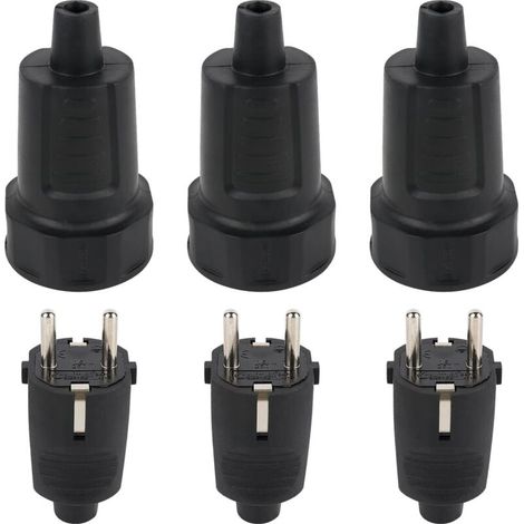 Prise Electrique Male, Lot de 3 Jeu de fiches mâle et Femelle, Fiche Electrique, Noire, 250V, 16A, Protection IP44 Adaptée à Intérieur Fiches et Pièces humides-