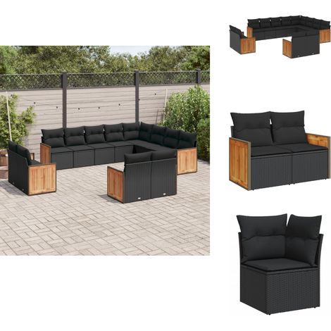 Salon de jardin 12 pcs avec coussins noir résine tressée - Ensemble Salon De Jardin - Meuble Extérieur - Salon De Jardin Design - Fauteuil De Jardin - Table Basse Jardin (1/5)