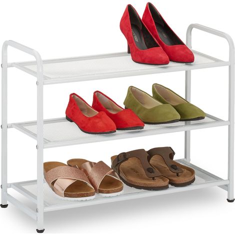 Étagère à Chaussures compacte, pour 6 Paires, en métal, 3 Niveaux, H x L x P : 48 x 60 x 25 cm, Blanche (1/5)