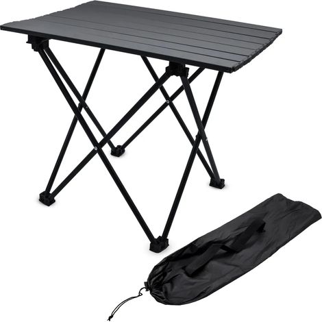 Table pliante de camping noire avec sac de transport - 56 x 40 cm - Table de jardin universelle avec plateau enroulable - Multi-usages d'extérieur (1/5)