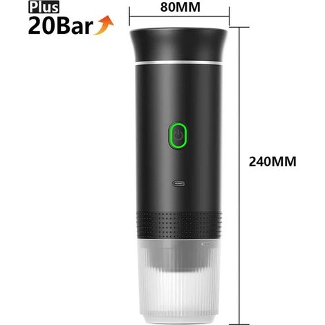 Macchina per caffè espresso portatile senza fili 3 in 1 - Pressione 20 bar - Compatibile con capsule e caffè macinato - Ricaricabile tramite USB - Nero - Campeggio e viaggio