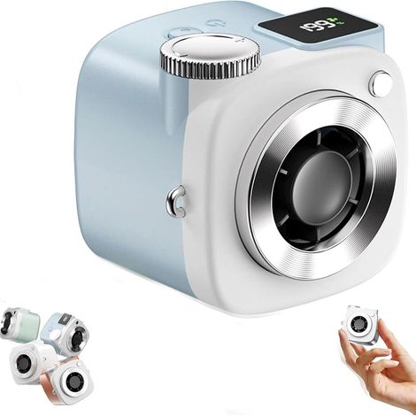 Mini ventilateur design caméra, ventilateur portable USB rechargeable 199 vitesses LED,Bleu (1/5)