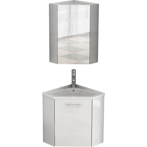 Mobile lavabo angolare 41,5x41,5x50 cm in MDF bianco lucido salvaspazio bagno FLORAGRACE (1/5)