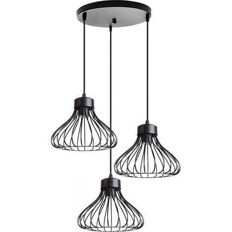 Suspension Luminaire Industrielle Vintage Lampe à Suspension Réglable Lustre Plafonnier Cage E27 Ø23CM Base au Plafond Ø30CM (1/5)