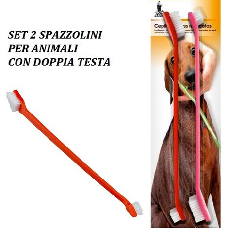TrAdE Shop Traesio - Spazzolini Set 2 Pezzi Spazzolino Spazzola Denti Doppia Testa Per Cani Gatti -
