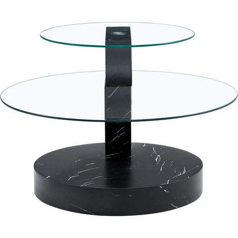 Table basse moderne en verre trempé avec pieds en MDF noir, design à plusieurs niveaux (1/5)