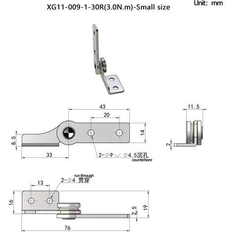 (Petit - (3,0 N.m) - R) Lot de 2 pièces - Charnière pivotante à butée libre, en acier inoxydable, à positionnement angulaire quelconque, charnière d'amortissement en forme de L pour équipement médical (1/5)