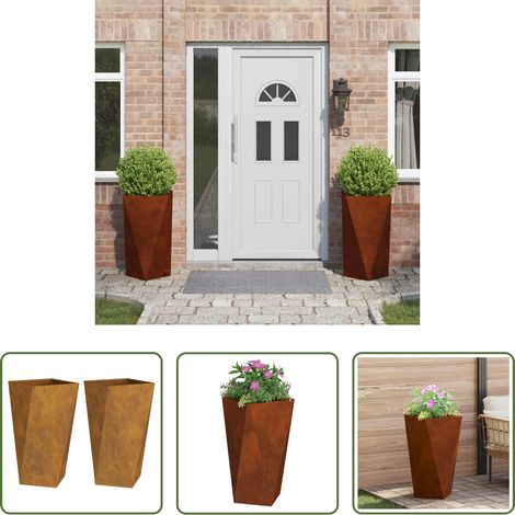 Terrassenpflanzer - Pflanzkübel 2 pcs Rostig 40 x 40 x 75 cm Wetterfeststahl (1/5)