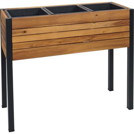 Jardinière HWC-L22 - bac à fleurs surélevé - 75x81x30cm Outdoor Alu Acacia bois certifié MVG - brun (1/5)