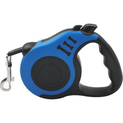 Laisse rétractable automatique 3 m, poignée ergonomique antidérapante, bleu – (1/2)