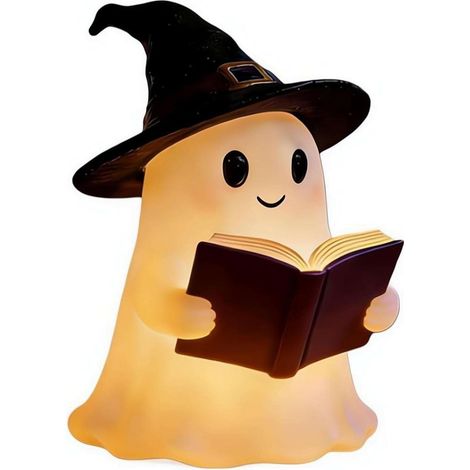 Décoration Halloween, Lampe Fantôme Lecteur avec Chapeau de Sorcière et Livre, Figurine Lumineuse Gothique pour Maison et Bureau (1/5)