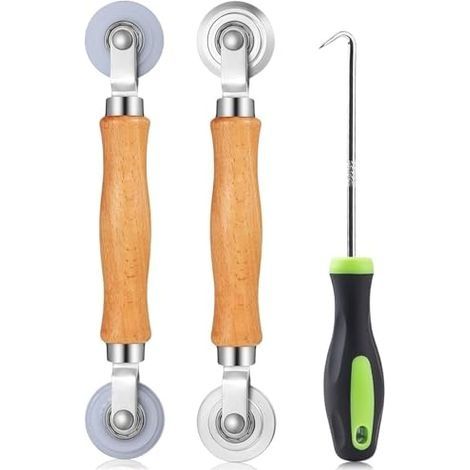 3 Pièces Outil de Roulement d'Écran,Moustiquaire de Fenetre Outils de Remplacement,Spline Roller En Acier Avec Poignée En Bois Pour l'Installation De Moustiquaires De Porte (1/5)
