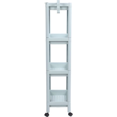 Étagère de rangement au sol pour salle de bain, étagère ouverte, étagère d'angle autoportante, étagère de rangement bleue nordique à 4 niveaux (avec roulettes) (1/5)