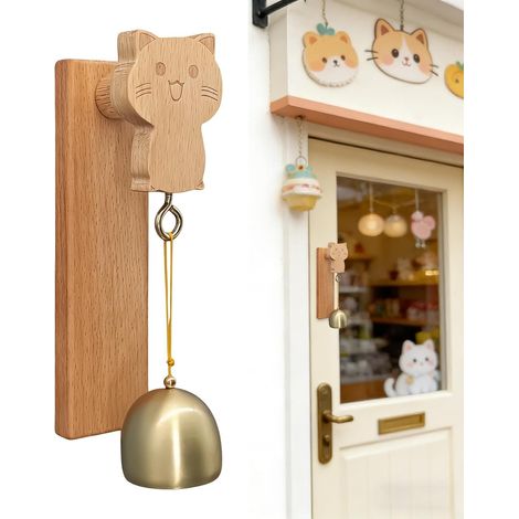 Sonnette d'Entrée en Bois - Carillon Adhésif Charmant Chat Carillon pour Entrée de Commerce pour Usage Extérieur Intérieur Jardin Portail Entrée Clôture Chambre Restaurant Café (1/5)