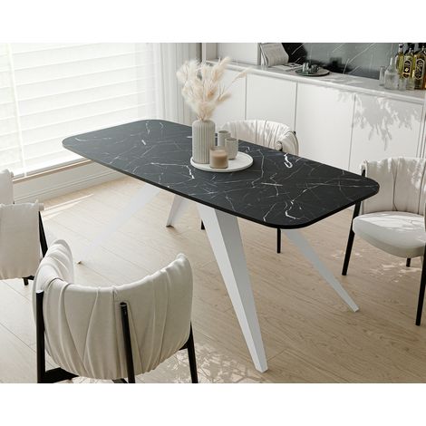 Table à Manger Extensible FENTO - 8-10 personnes - Ovale - 180x90x76 cm - Blanc/Grigia Pietra (1/5)
