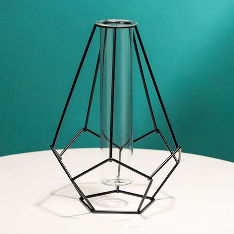 Pots à fleurs - Support métallique géométrique noir pour tube en verre hydroponique à décor de bureau - Dimensions: 22.5x15.5x15.5cm (1/5)