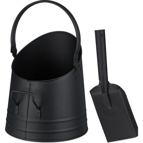Seau à charbon avec pelle 39 x 25 x 30 cm grande capacité pour cheminée barbecue en fer noir (1/3)