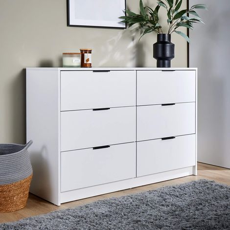 Chest 6 Drawers White Bedroom Furniture Clothing Bedside Storage Organiser Wide (1/5)
